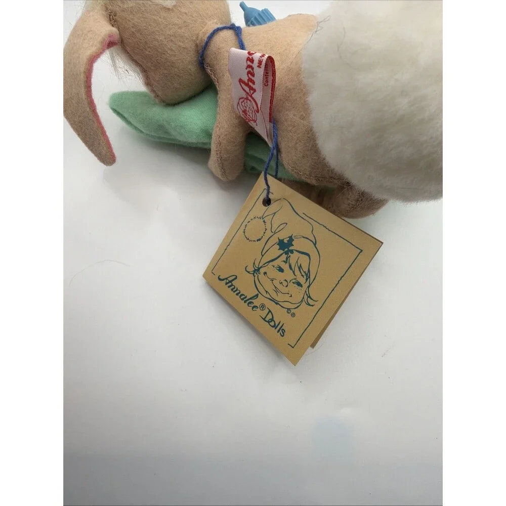 1994 Annalee Baby Boy Bunny Rabbit Green Blanket & Blue Bottle & Pompom Tail NWT